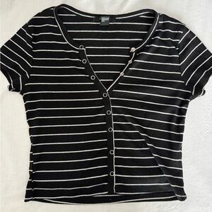 black and white stripped button up crop top